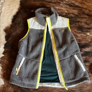 L.L. Bean Gray and White Fleece Vest with Yellow Accents